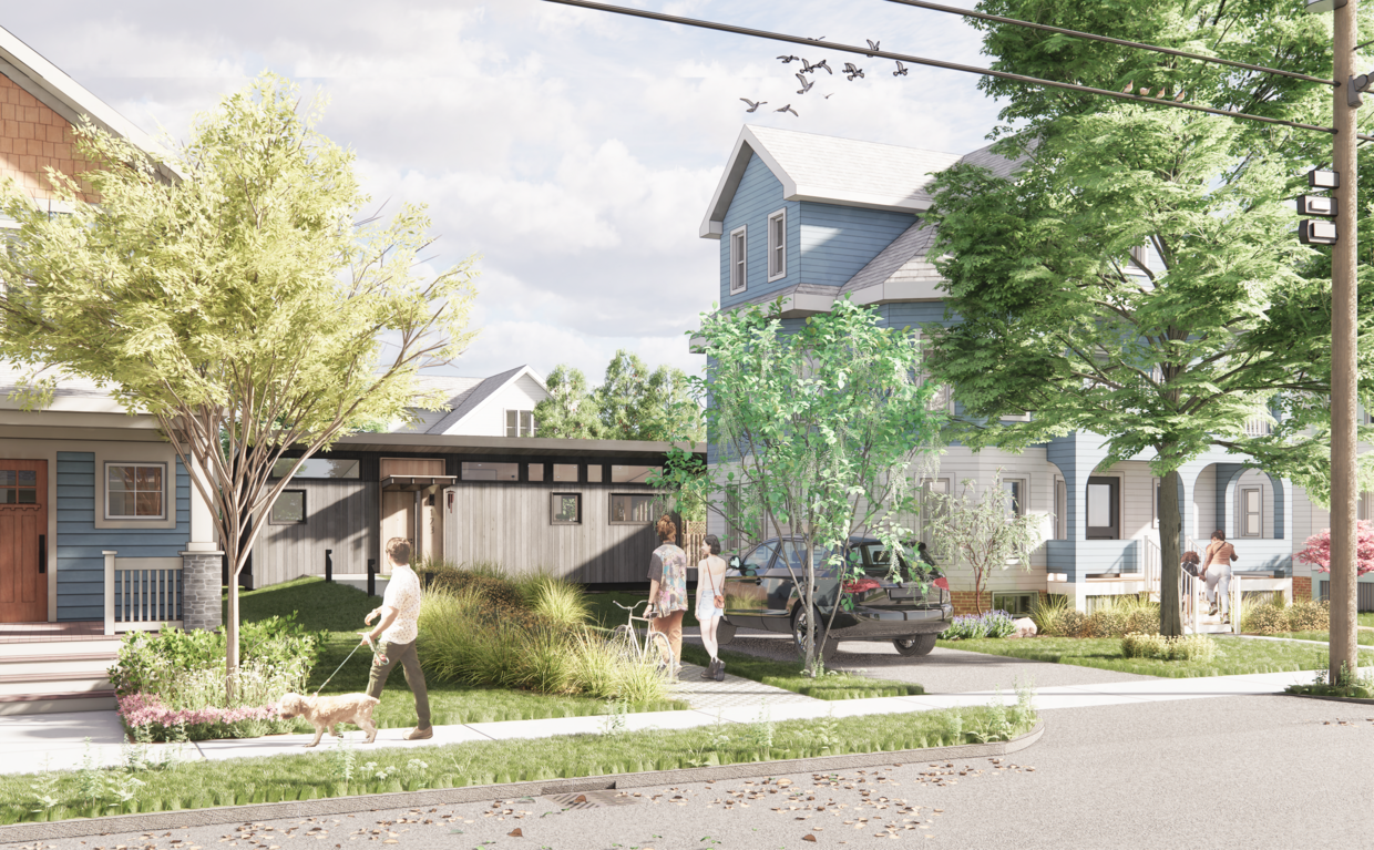 Design rendering of the 1st-place ADU design, "Fabricated Module Local Dwelling"