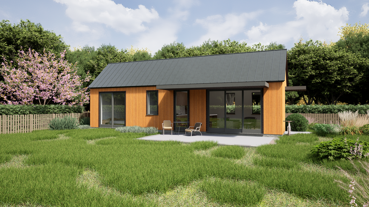 Design rendering of the 2nd-place ADU design, "Eco Gable"