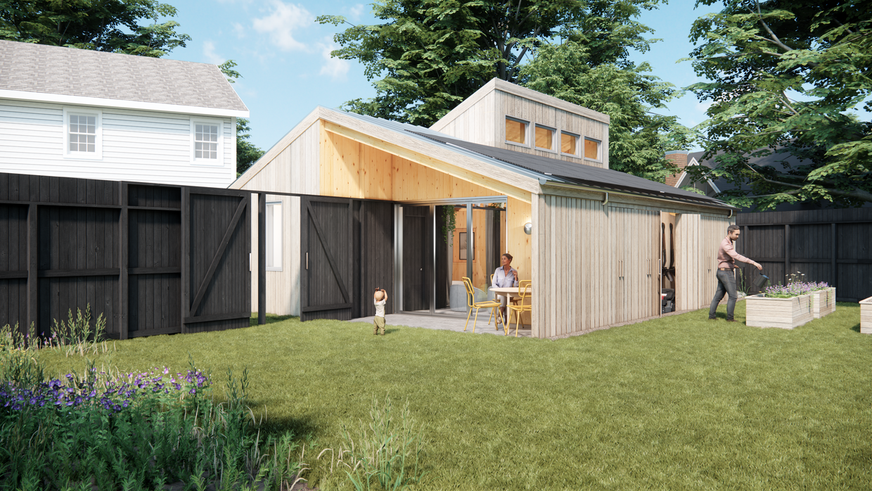 Design rendering of the 3rd-place ADU design, "Good Fences, Good Neighbors"