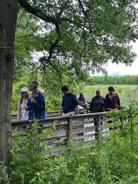 Varied group of trail professionals, many with lived experience, assess a trail.