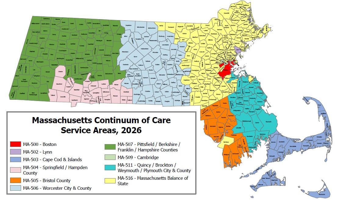 Balance of State Continuum of Care Service Areas Across the Commonwealth
