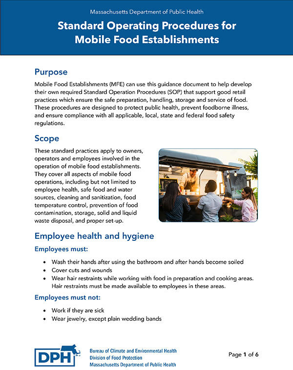 Standard Operating Procedures for Mobile Food Establishments sample