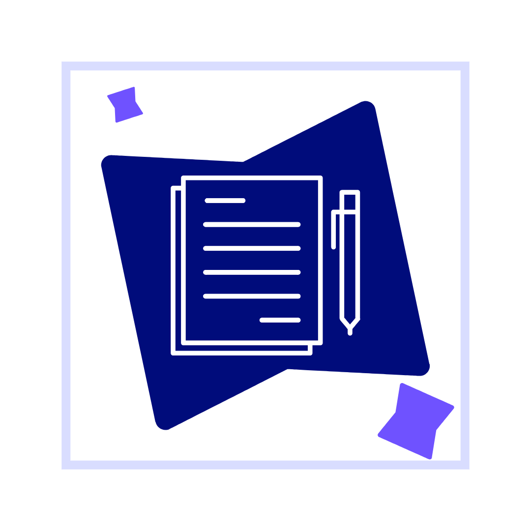 Outline of paper with lines to symbolize sentences and a pencil icon to the right