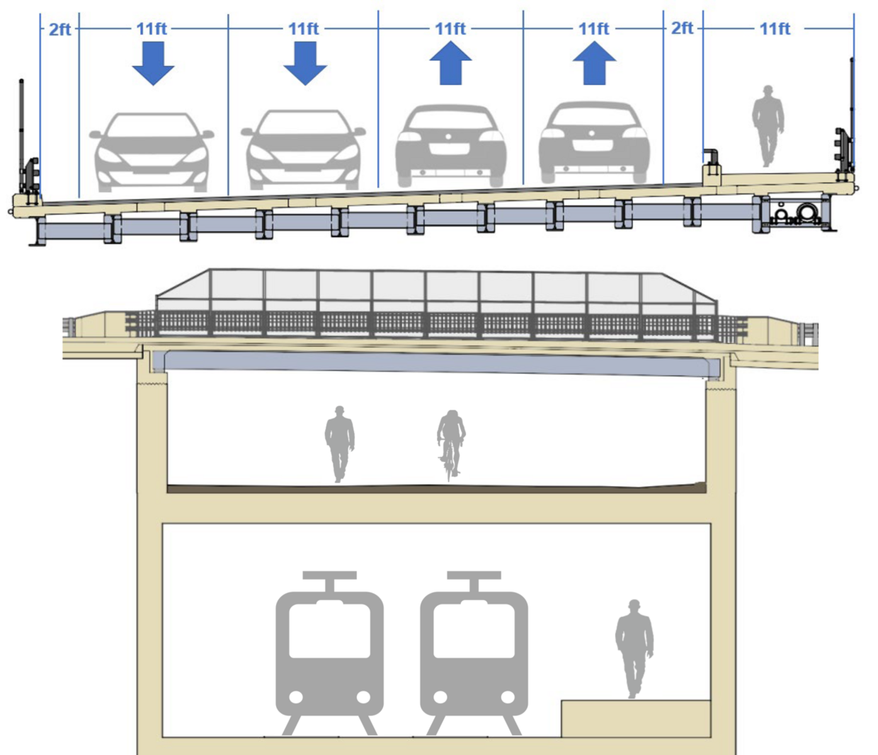 Cross sections of proposed bridge