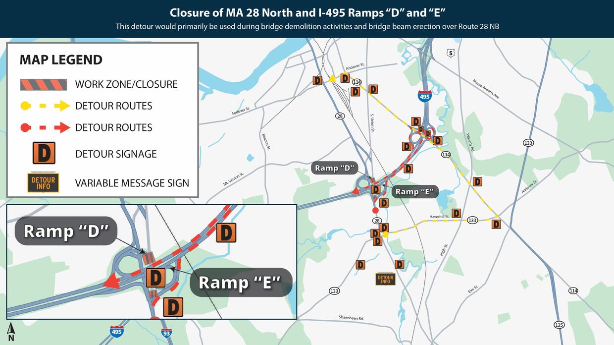 Ramp D and E detour map