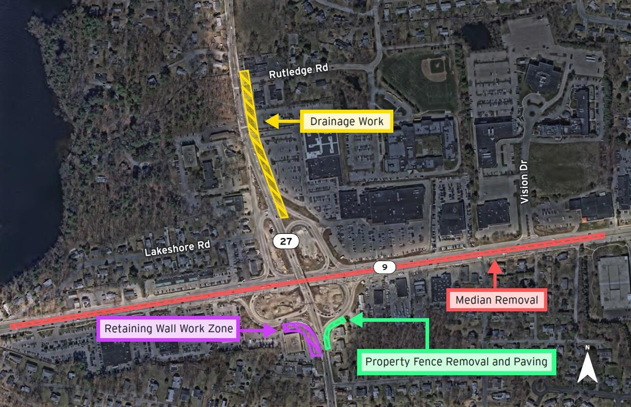 Aerial view of construction zone
