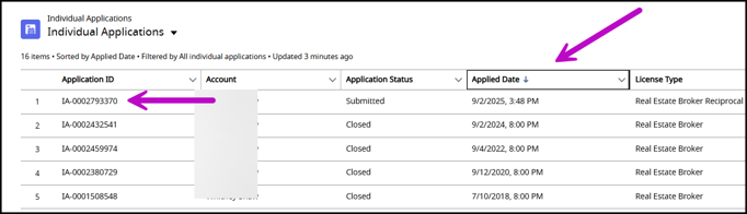 Application ID Screenshot