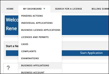 Business Affiliations Screenshot