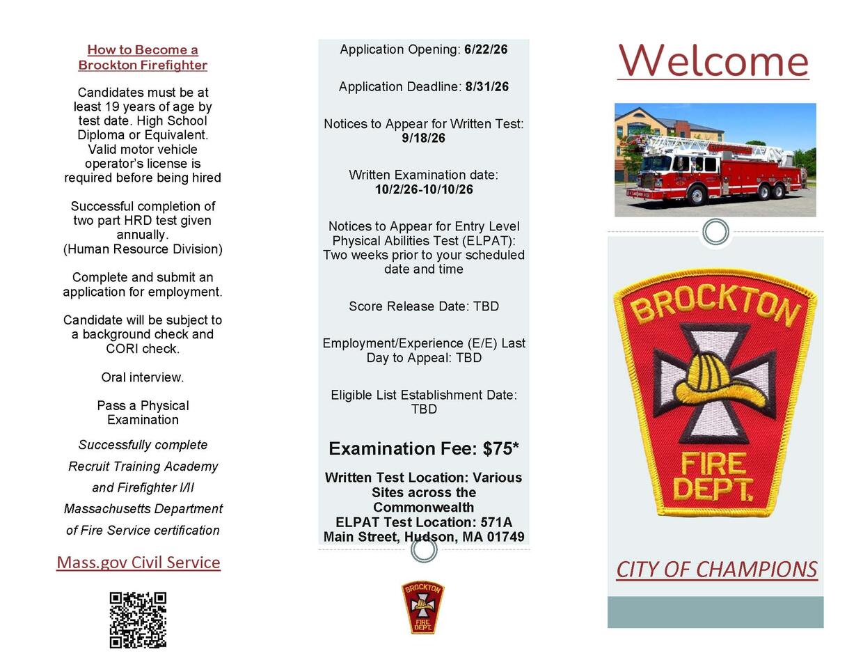 Brockton Fire Department Trifold with department information