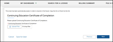 Continuing Education Certificate Screenshot