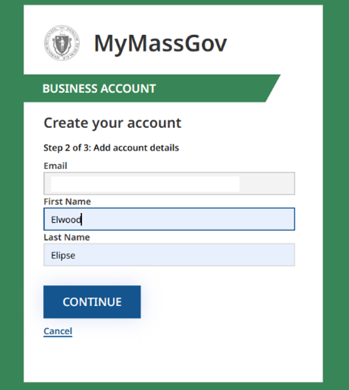 Create your account screenshot