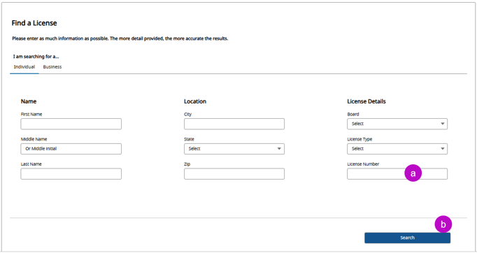 Find a license screenshot