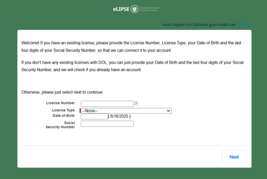 License Search Screenshot