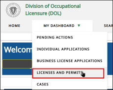Licenses and permits screenshot