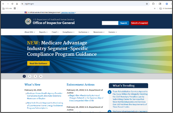 Homepage of the Office of the Inspector General