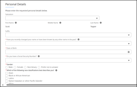 Personal Details Screenshot