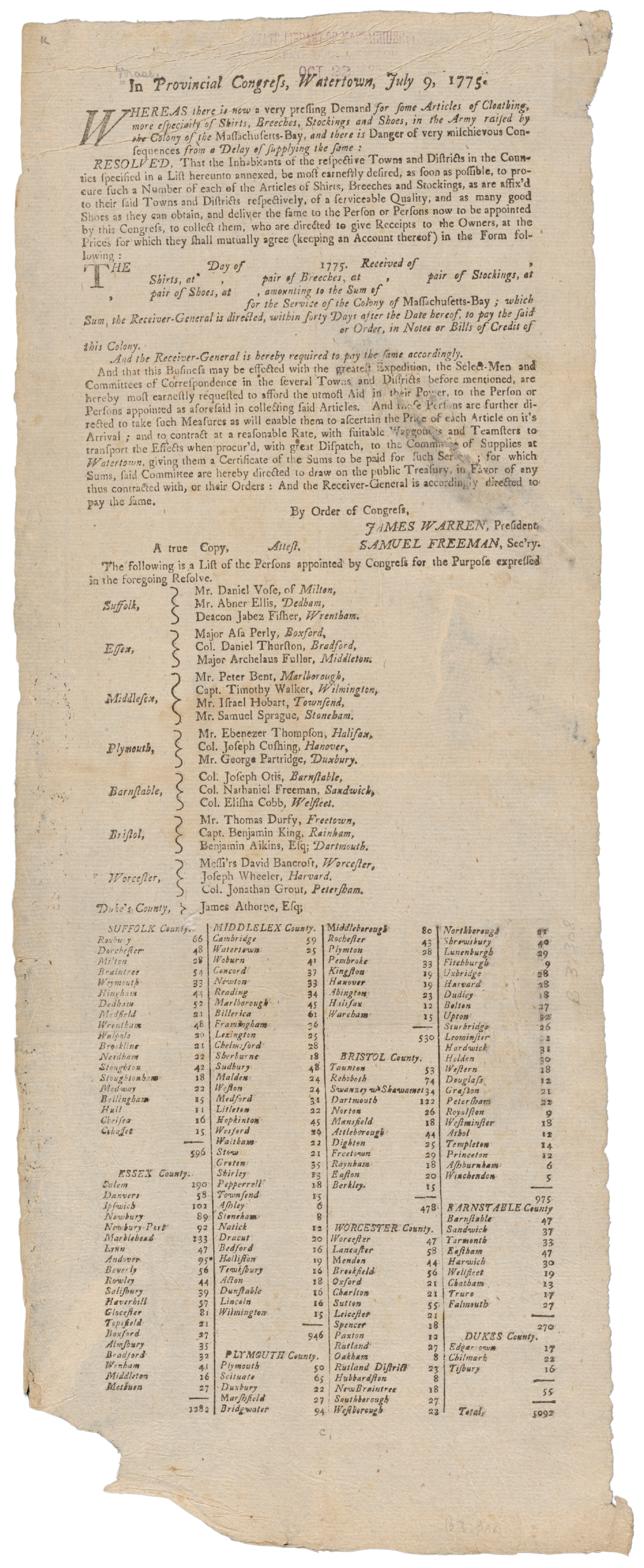 Broadside 51, A Call for Supplies for the Continental Army, 1775
