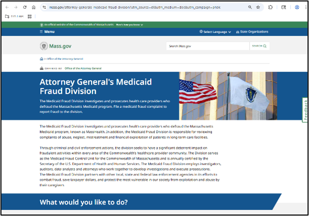 Homepage for the Massachusetts Attorney General's Medicaid Fraud Division
