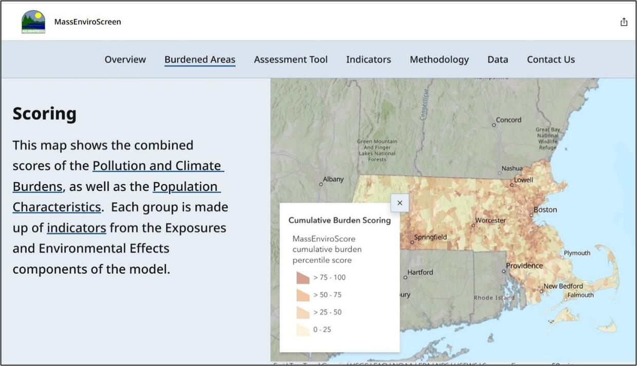 Map showing scores of Pollution and Climate Burdens.