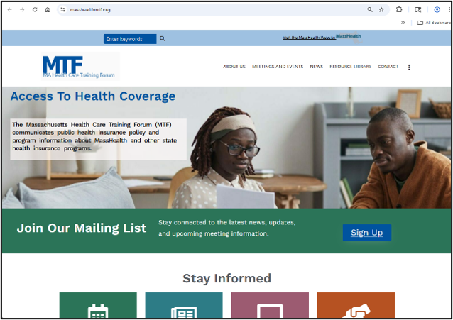 Homepage for the Massachusetts Health Care Training Forum