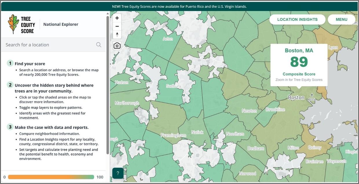 Map showing tree equity score.