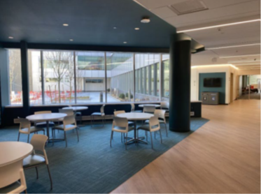 Common dining/study space at Bunker Hill Community College