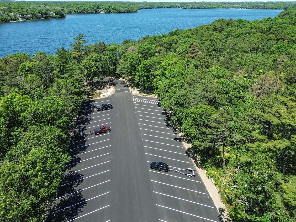 Aerial photo of boat ramp parking lot