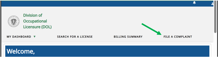 File a Complaint Tab Screenshot