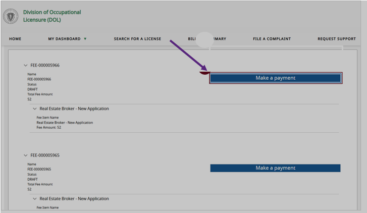 Make a Payment Screenshot