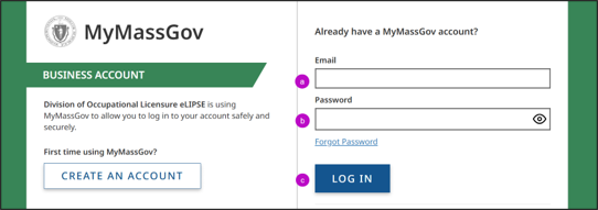 MyMassGov Login Page Screenshot