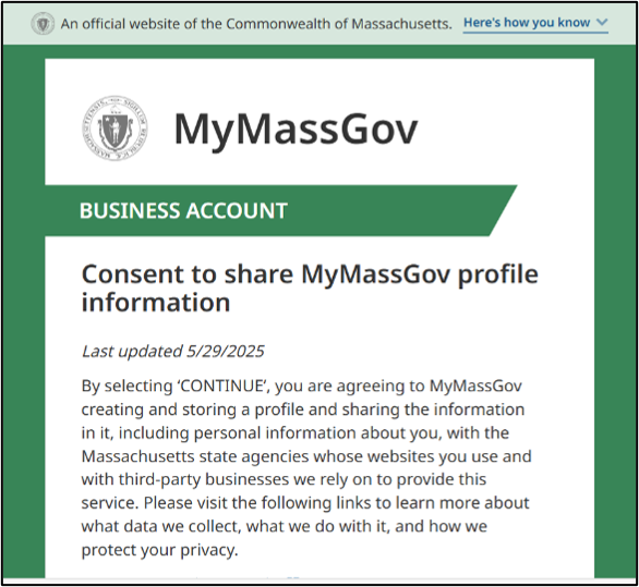 Mymassgov Consent Screenshot