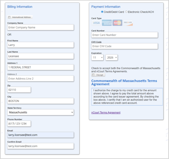 Payment Information Screenshot