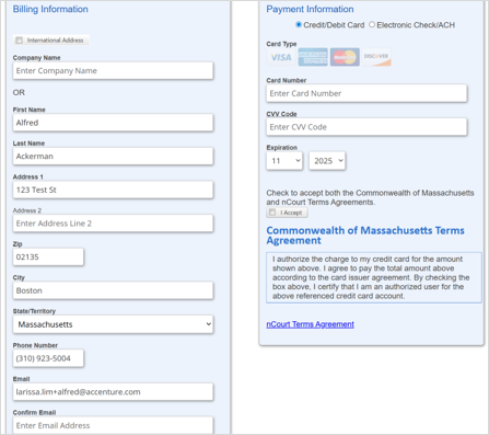Payment Information Screenshot