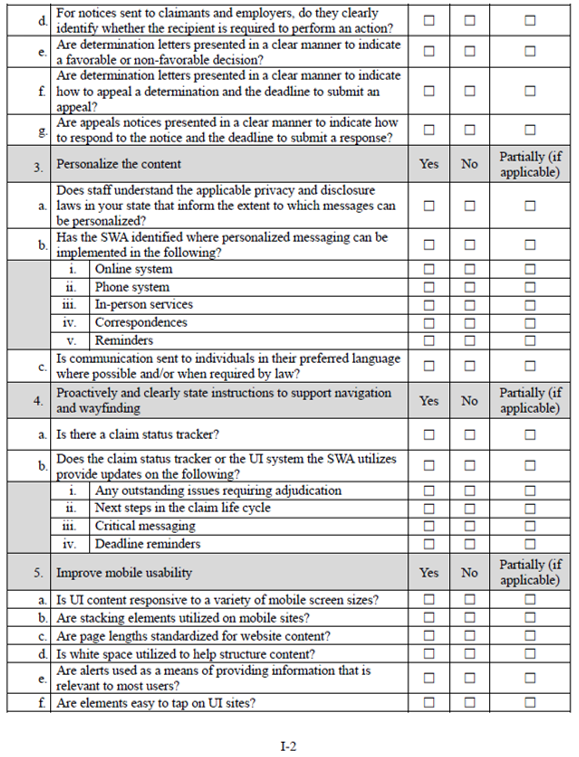 This is an image of the second page of ETA’s CX Checklist. More information in caption.