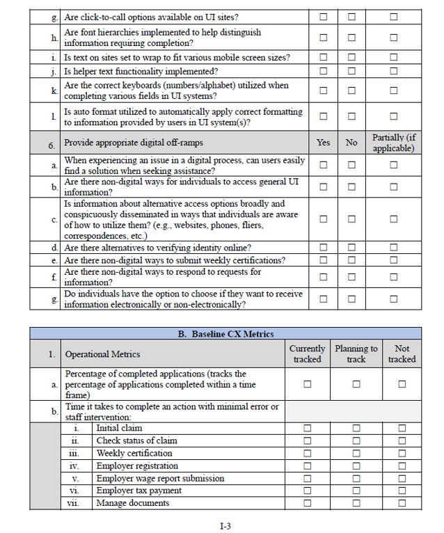 This is an image of the third page of ETA’s CX Checklist. More information in caption.