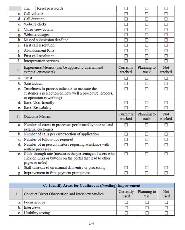 This is an image of the fourth page of ETA’s CX Checklist. More information in caption.