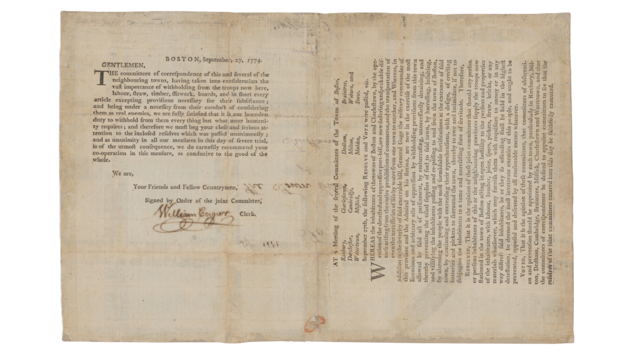 A Response to the Boston Port Bill, September 1774