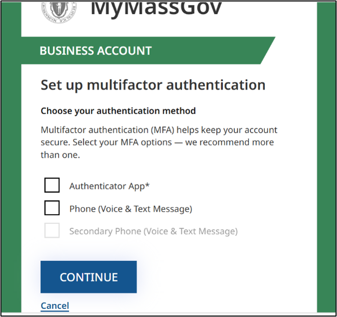 Set Up Multifactor Authentication Screenshot