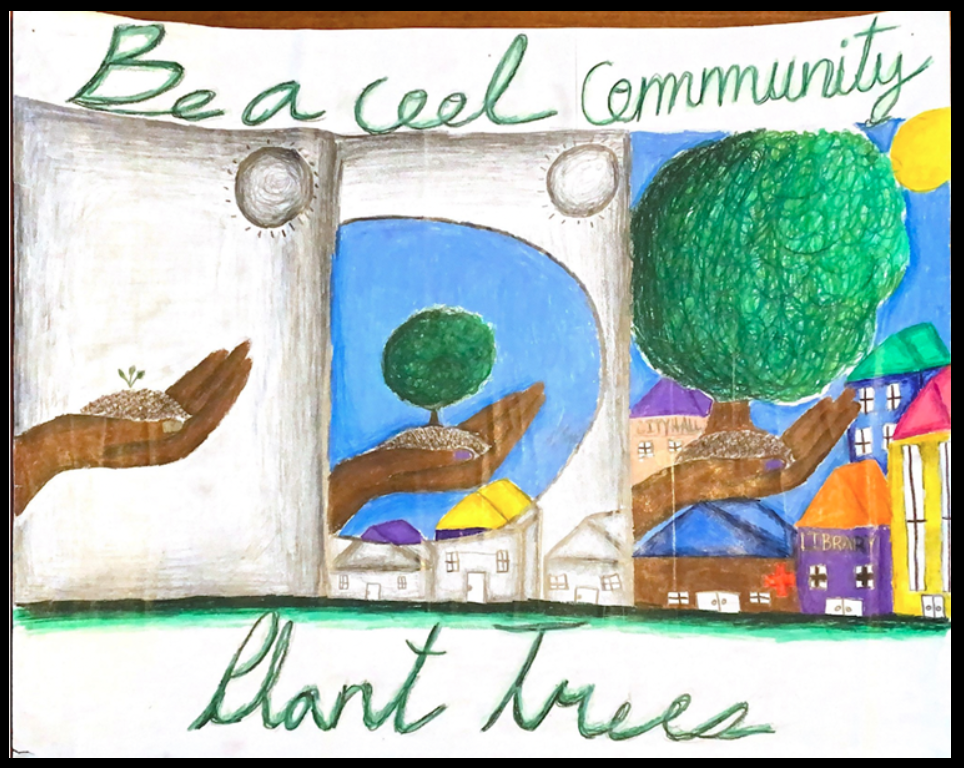 Drawing of a hand holding a tree