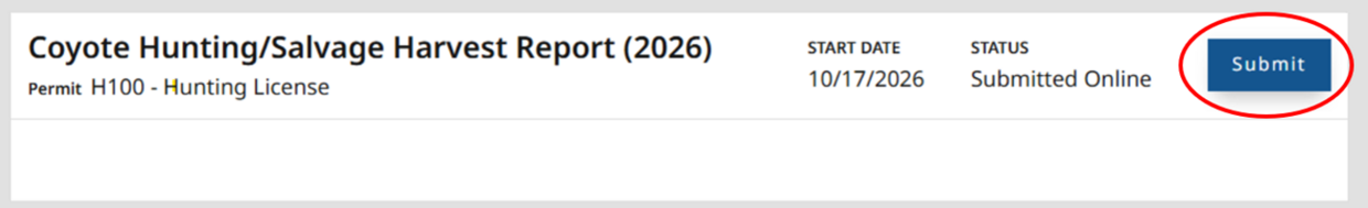 screenshot of harvest report interface showing the button "submit" 