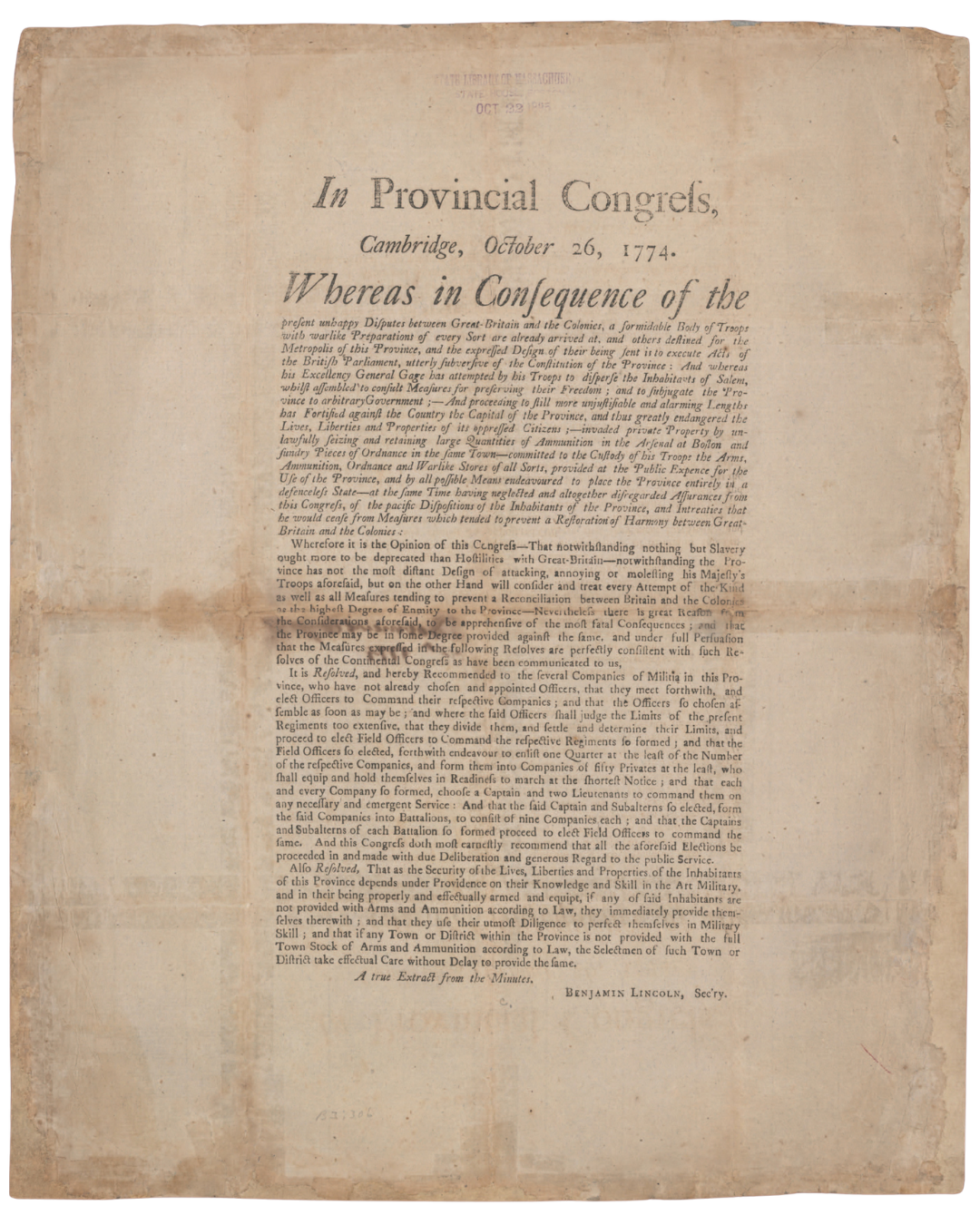 Broadside 37: Establishing Town Militia, 1774