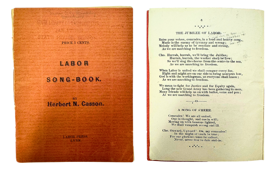 A labor song book published by Labor Press in Lynn, circa 1901