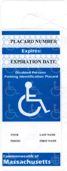 Picture of a disabled parking placard used by RMV.