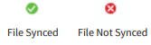 A "File Synced" icon with a white check mark in the middle of a green circle.