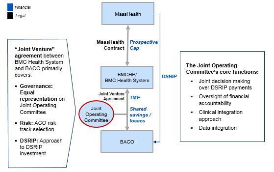 schematic depicting how the Joint Operating Committee fits within the BMCHP, BMCHS and BACO ecosystem- colored