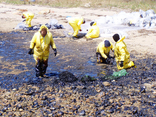 MassDEP Emergency Response team attending to an oil spill
