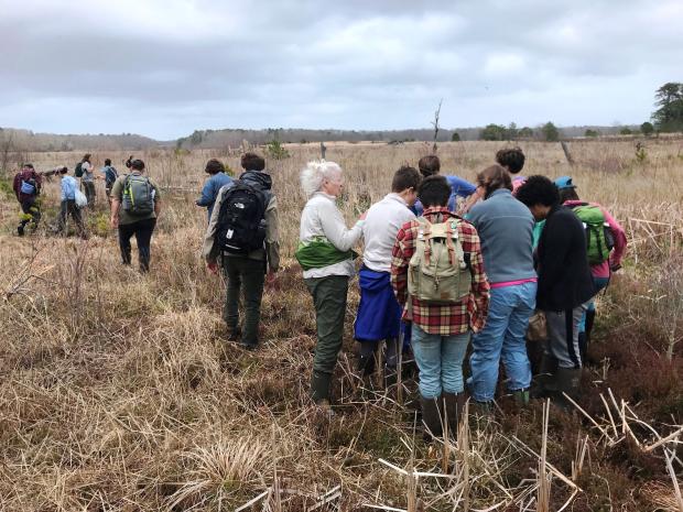 DER instructing a class with Mt. Holyoke College and Living Observatory at the Tidmarsh Wildlife Sanctuary in April.