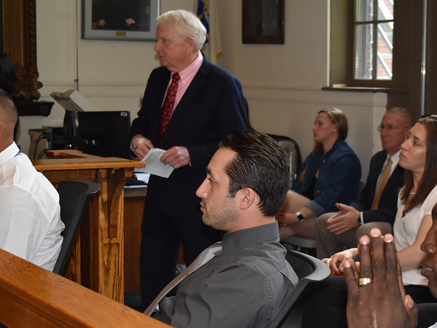 First Justice Lawrence McCormick and graduates Dennis Ryan, Jared Mahoney, and Donnell Knox.