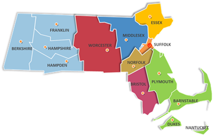 Map of counties in Massachusetts