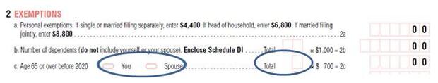 form line item example with circles highlighting boxes